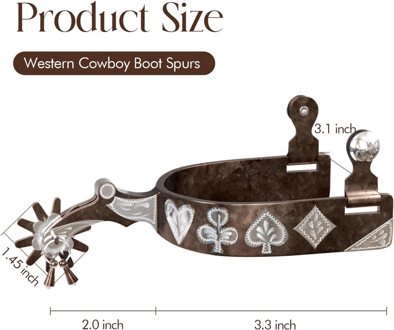 EQUSPUR Western Cowboy Spurs, 1 Pair Horse Spurs with Rowels, Antique Horse Boot Spurs with Hand-Carved Decoration for Adult Equestrian, Men Women - Image 2